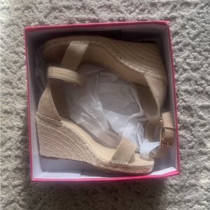 Vince Camuto “Meddrina” Espadrille Ankle-Strap Suede Wedge Sandals